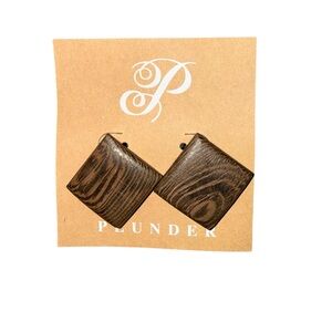 Plunder Dark Brown Wood Grain Square Drop Earrings